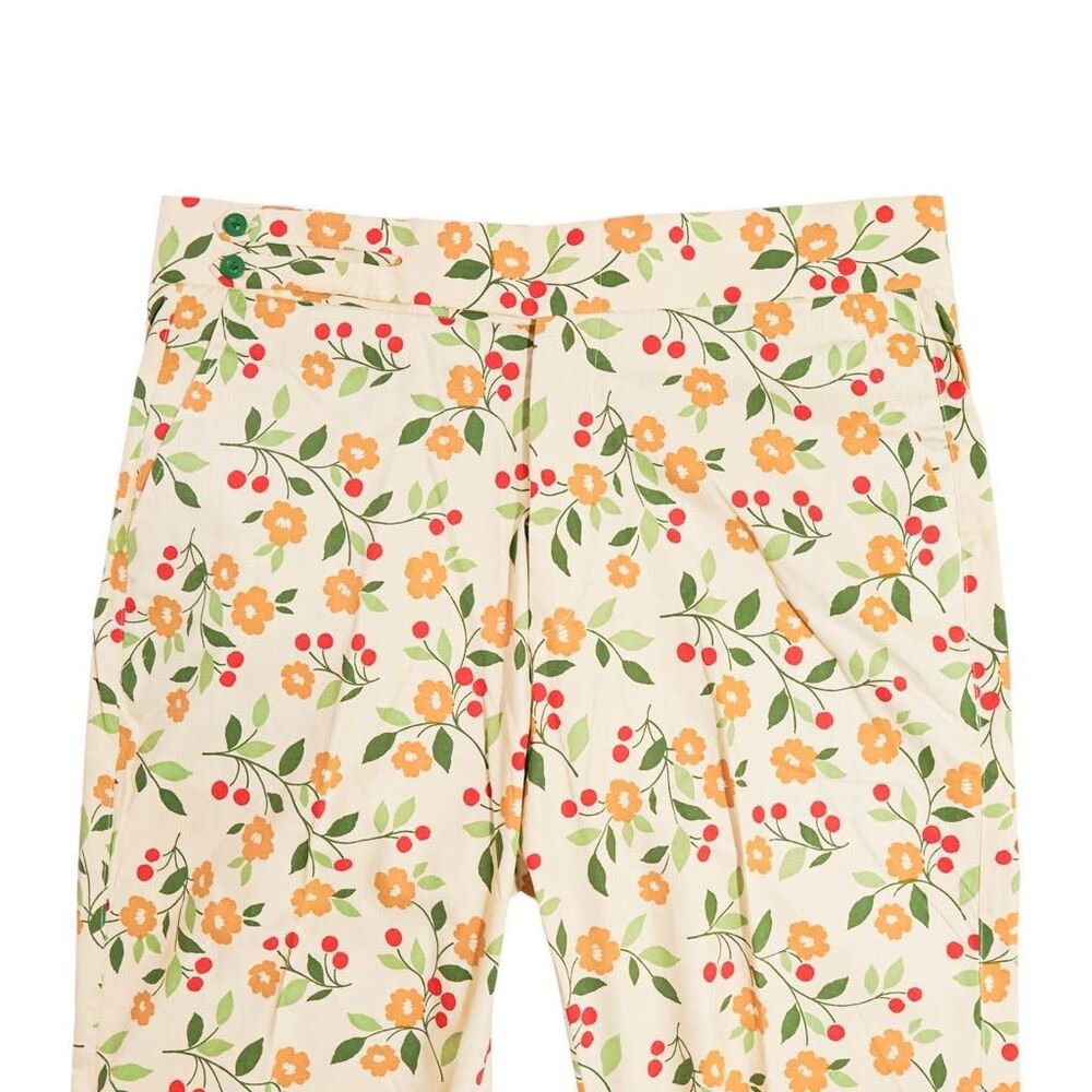 Mens Gurkha Pants 38 Beige Green Orange Floral Trousers Straight Fit Flat Front - Picture 5 of 8